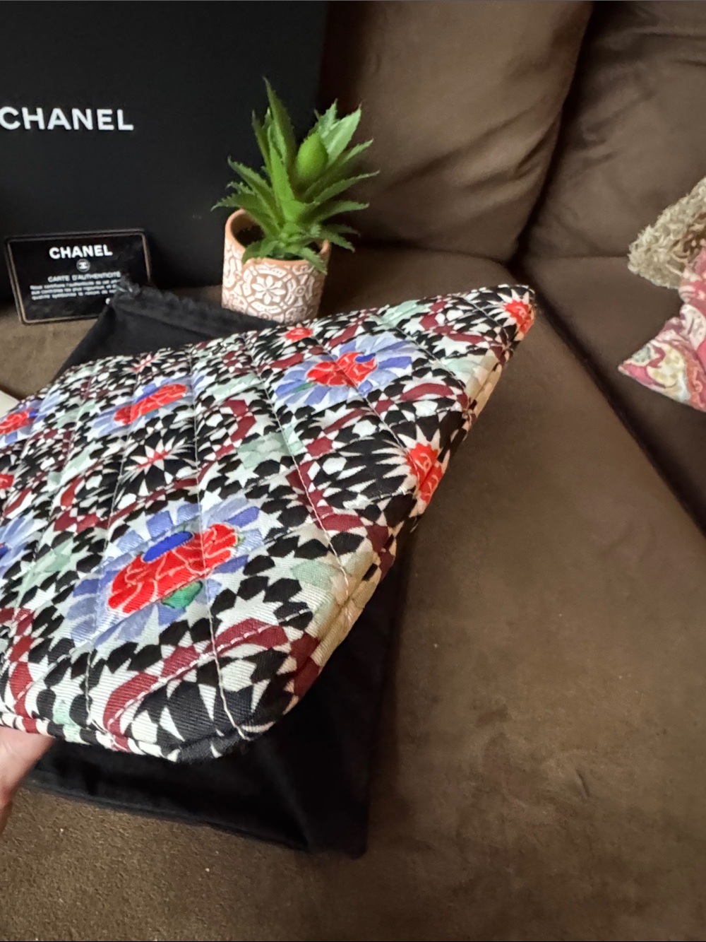 CHANEL Multicolor Floral Mosaic Zip Pouch With COA Dust Bag and Box Like New - Picture 5 of 12